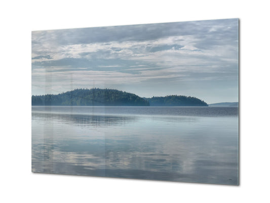 Glass Printed Picture - Wall Picture behind Tempered Glass SART01D Nature Series: Foggy lake at dawn