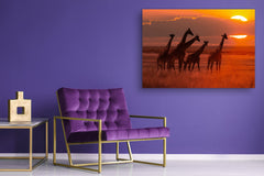 Glass Picture Wall Art - Picture on Glass SART03A Animals Series: African savanna with a giraffe herd