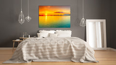 Graphic Art Print on Glass - Beautiful Quality Glass Print Picture SART01C Nature Series: Sunrise over the sea