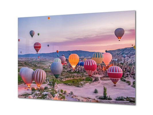 Graphic Art Print on Glass - Beautiful Quality Glass Print Picture SART01C Nature Series: Colorful hot air balloons