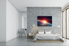 Glass Print Wall Art – Image on Glass SART05 Miscellanous Series: Planet Earth with a spectacular sunset