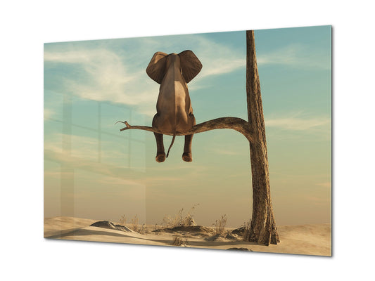 Wall Art - Glass Print Canvas Picture SART03B Animals Series: Elephant on the tree branch