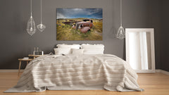 Glass Print Wall Art – Image on Glass SART05 Miscellanous Series: Storm clouds over abandoned car