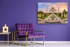 Graphic Art Print on Glass - Beautiful Quality Glass Print Picture SART01C Nature Series: Taj Mahal view at sunrise