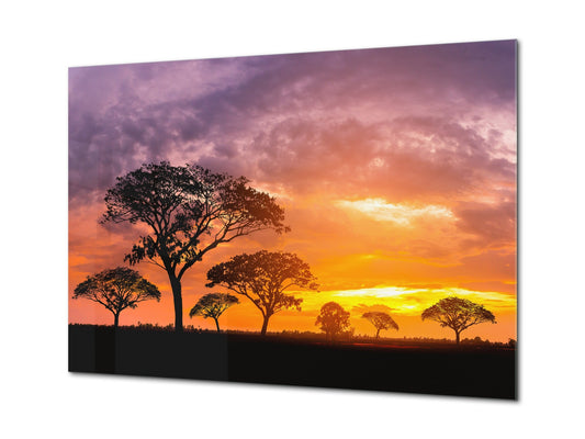 Glass Printed Picture - Wall Picture behind Tempered Glass SART01D Nature Series: Tree silhouette in Africa with sunset