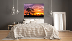 Glass Printed Picture - Wall Picture behind Tempered Glass SART01D Nature Series: Tree silhouette in Africa with sunset