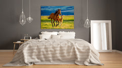 Glass Picture Wall Art - Picture on Glass SART03A Animals Series: Running horses