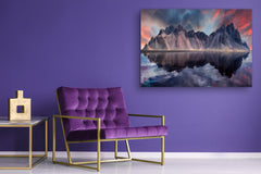 Graphic Art Print on Glass - Beautiful Quality Glass Print Picture SART01C Nature Series: Vestrahorn mountain in Iceland