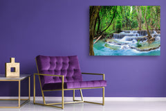 Modern Glass Picture - Contemporary Wall Art SART01 Nature Series: Waterfall in Thailand 2