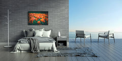 Modern Glass Picture - Contemporary Wall Art SART04 Flowers and leaves Series: Meadow of red orange tulips