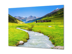 Modern Glass Picture - Contemporary Wall Art SART01 Nature Series: Mountain green valley river
