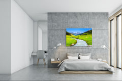Modern Glass Picture - Contemporary Wall Art SART01 Nature Series: Mountain green valley river