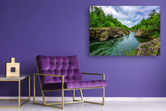Modern Glass Picture - Contemporary Wall Art SART01 Nature Series: Forest river wild water view