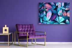 Modern Glass Picture - Contemporary Wall Art SART04 Flowers and leaves Series: Beautiful leaves in blue and purple tones