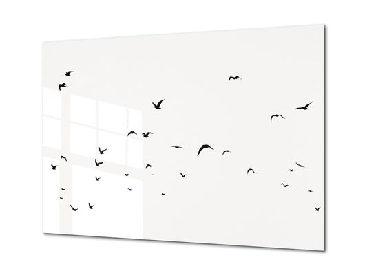 Wall Art - Glass Print Canvas Picture SART03B Animals Series: Monochrome Bird Silhouettes