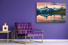 Graphic Art Print on Glass - Beautiful Quality Glass Print Picture SART01C Nature Series: Mountains mirror reflection in the lake