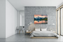 Graphic Art Print on Glass - Beautiful Quality Glass Print Picture SART01C Nature Series: Mountains mirror reflection in the lake