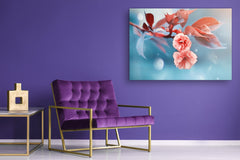 Modern Glass Picture - Contemporary Wall Art SART04 Flowers and leaves Series: Beautiful cherry tree flowers