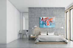 Modern Glass Picture - Contemporary Wall Art SART04 Flowers and leaves Series: Beautiful cherry tree flowers