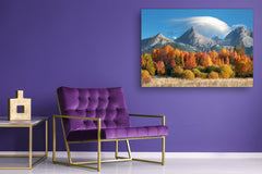 Modernes Glasbild - Zeitgenössische Wandkunst SART01 Naturserie: Herbstlicher Blick auf die Hohe Tatra