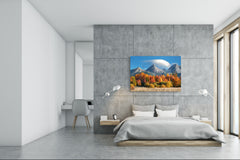 Modernes Glasbild - Zeitgenössische Wandkunst SART01 Naturserie: Herbstlicher Blick auf die Hohe Tatra