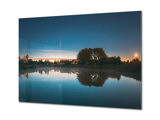 Glass Printed Picture - Wall Picture behind Tempered Glass SART01D Nature Series: Rising Moon In Night Starry Sky