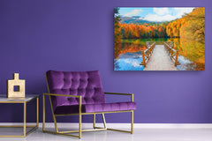 Modern Glass Picture - Contemporary Wall Art SART01 Nature Series: Autumn landscape reflection on the water