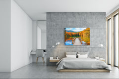 Modern Glass Picture - Contemporary Wall Art SART01 Nature Series: Autumn landscape reflection on the water