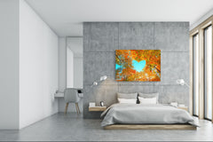 Cuadro de vidrio moderno - Arte mural contemporáneo SART01 Serie Naturaleza: Copas de árboles otoñales