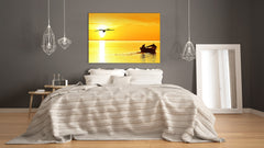 Glass Printed Picture - Wall Picture behind Tempered Glass SART01D Nature Series: Panoramic landscape of a sunset with fishermen