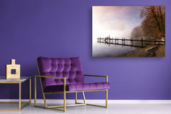 Graphic Art Print on Glass - Beautiful Quality Glass Print Picture SART01C Nature Series: Pier on a foggy lake