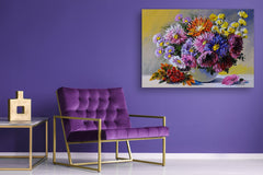 Modern Glass Picture - Contemporary Wall Art SART04 Flowers and leaves Series: Still life flowers on the table