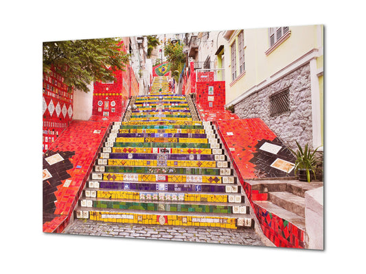 Cuadro de vidrio templado para pared - Impresión de vidrio SART02 Serie Ciudades: Escaleras coloridas en Río de Janeiro