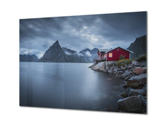 Glass Printed Picture - Wall Picture behind Tempered Glass SART01D Nature Series: Lofoten in Norway