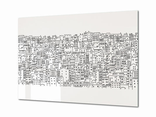 Cuadro de vidrio templado para pared - Impresión de vidrio para pared SART02 Serie Ciudades: Fondo abstracto de paisaje urbano