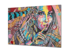 Glass Print Wall Art – Image on Glass SART05 Miscellanous Series: A portrait of woman wearing an amulet