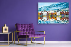 Glass Picture Toughened Wall Art - Wall Art Glass Print Picture SART02 Cities Series: Norwegian city in winter time