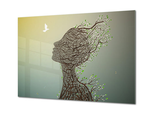 Glass Print Wall Art – Image on Glass SART05 Miscellanous Series: Surrealistic illustration of a woman
