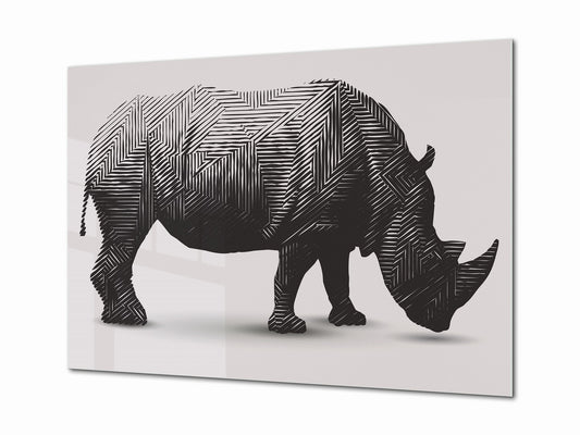 Glass Picture Wall Art - Picture on Glass SART03A Animals Series: Digital rhino