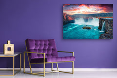 Glass Print Wall Art – Image on Glass SART01B Nature Series: Colorful sunset over the waterfall