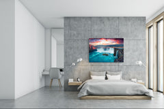 Glass Print Wall Art – Image on Glass SART01B Nature Series: Colorful sunset over the waterfall