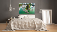 Cuadro de vidrio templado para pared - Impresión de vidrio SART02 Serie Ciudades: Pueblo pesquero en la bahía de Lan Ha, Vietnam