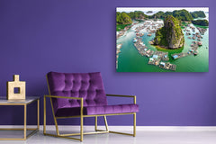 Cuadro de vidrio templado para pared - Impresión de vidrio SART02 Serie Ciudades: Pueblo pesquero en la bahía de Lan Ha, Vietnam