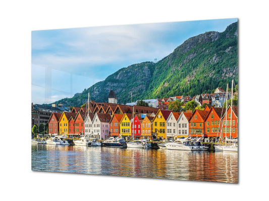 Glass Picture Toughened Wall Art - Wall Art Glass Print Picture SART02 Cities Series: Historical buildings in Bergen, Norway