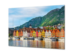Glass Picture Toughened Wall Art - Wall Art Glass Print Picture SART02 Cities Series: Historical buildings in Bergen, Norway