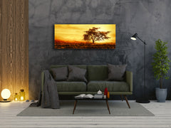 Graphic Art Print on Glass – Available in 5 different sizes – Nature Series 01B: African tree silhouette over sunset