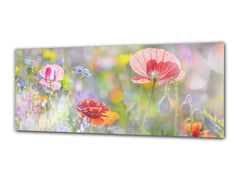 Arte mural con impresión en vidrio: imagen sobre vidrio de 125 x 50 cm (≈ 50” x 20”); 15 flores