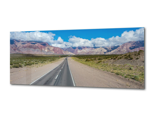 Modern Glass Picture – Available in 5 different sizes – Nature Series 01C: Mountain highway in Chile