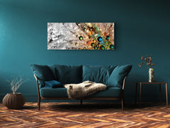 Arte mural con impresión en vidrio: imagen sobre vidrio de 125 x 50 cm (≈ 50” x 20”); 2 gotas de agua