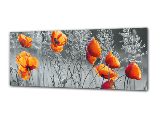Glasdruck-Wandkunst – Bild auf Glas 125 x 50 cm (≈ 50” x 20”) ; Mohnblumen 3
